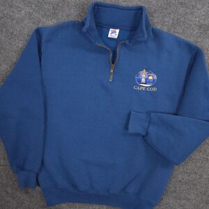 Vintage Cape Cod Massachusetts 1/4 Zip Sweatshirt Adult M Blue Made In USA 90s